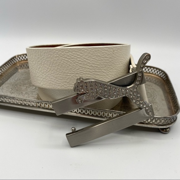 Puma White Leather Belt with Rhinestone Buckle  Size Medium - Picture 1 of 5